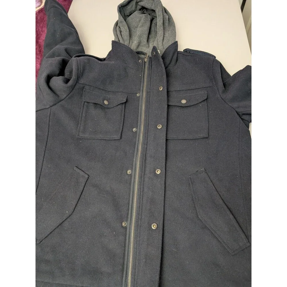 Levi's Men's Wool Blend Hooded Military Jacket Navy Blue Coat XL LM8RP403